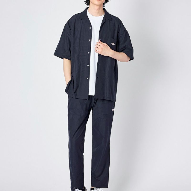 ドット格子メッシュ オープンカラーシャツ＆パンツ 上下セット