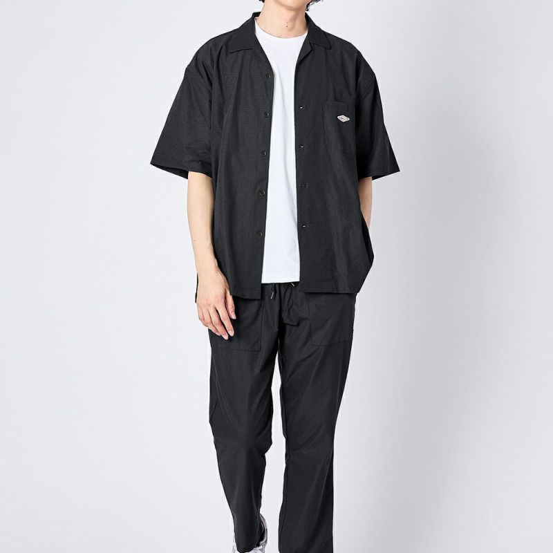 ドット格子メッシュ オープンカラーシャツ＆パンツ 上下セット